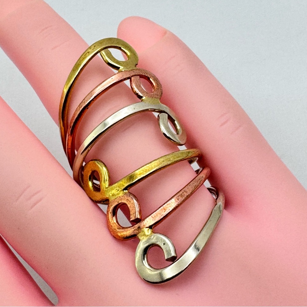 Vintage Mexico Tri Tone Silver Gold Rose Gold Overlay Swirl Statement Ring